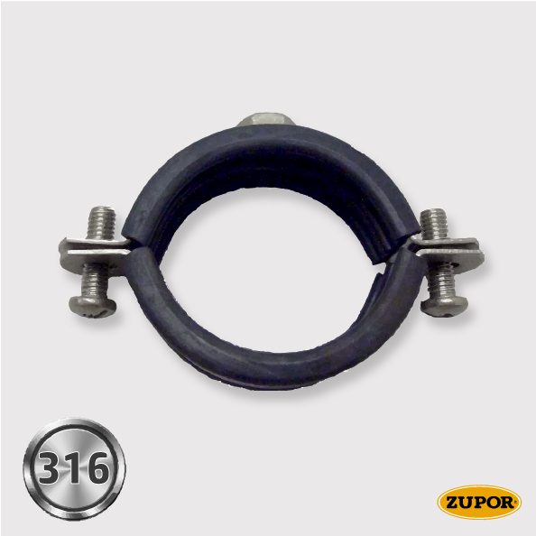 Ophangbeugel met rubber - M8 - Ø12-16mm - RVS316